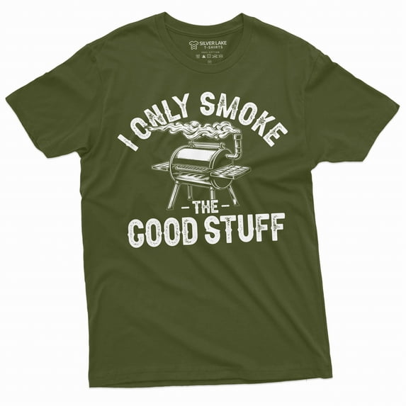 Men's Funny BBQ grilling grill T-shirt smoke good stuff double meaning dad uncle grandpa gift tee (3X-Large Military Green)