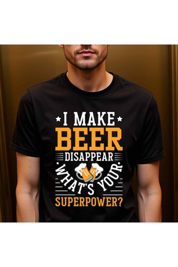 Men's Funny Beer Slogan Graphic Thirt - Vintage Crew Neck Tee with I Make Beer Disappear Print - Soft Black Shirt for Parties, Barbecues & Casual Attire - Machine Washable Casual Top