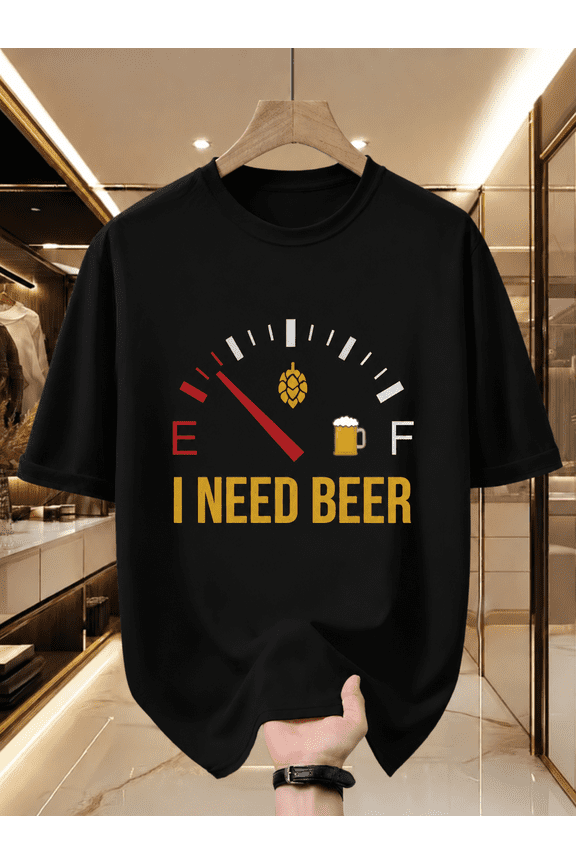 Men's Funny Beer T Shirt, I Need Beer Graphic Tee, Casual Drinking Humor Shirt, Short Sleeve Crew Neck Top, Fun Gift for Beer Lovers, Friends and Family