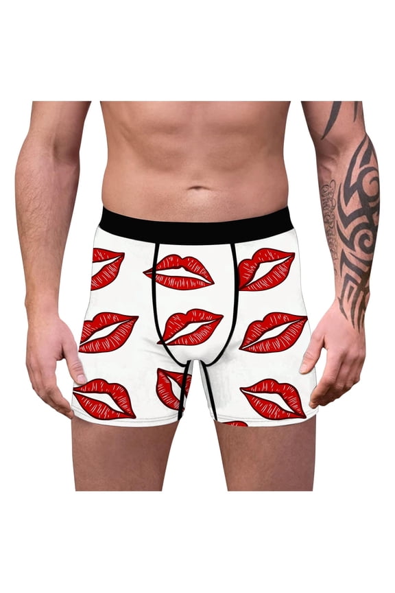 Men's Funny Briefs Love Hearts Print Soft Breathable Underwear Valentine Boxer Shorts for Men Holiday Gifts, White #B L