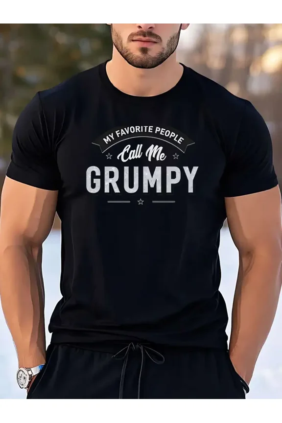 Men's Funny "Call Me GRUMPY" Graphic T-Shirt - Soft Breathable 100% Cotton Crew Neck Tee - Loose Fit Casual Shirt for Casual Attire, Gym, Lounge - Machine Washable Humor