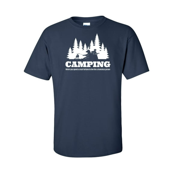 Men's Funny Camping Short Sleeve T-shirt-Navy-Large