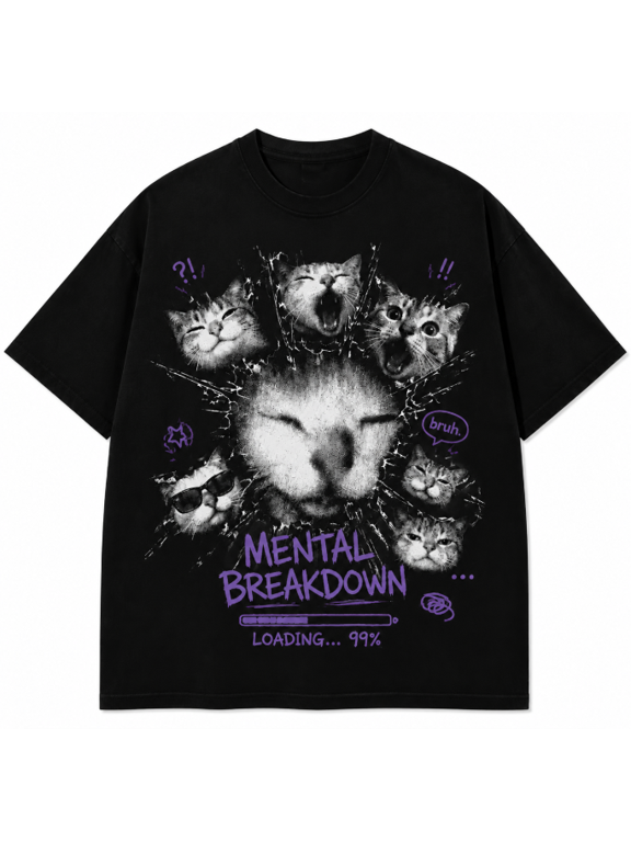 Men's Funny Cat Graphic T-Shirt, Vintage Crew Neck Tee Cute Meme Style Animal Face Print Short Sleeve Shirt, Casual Streetwear Top for Men Women