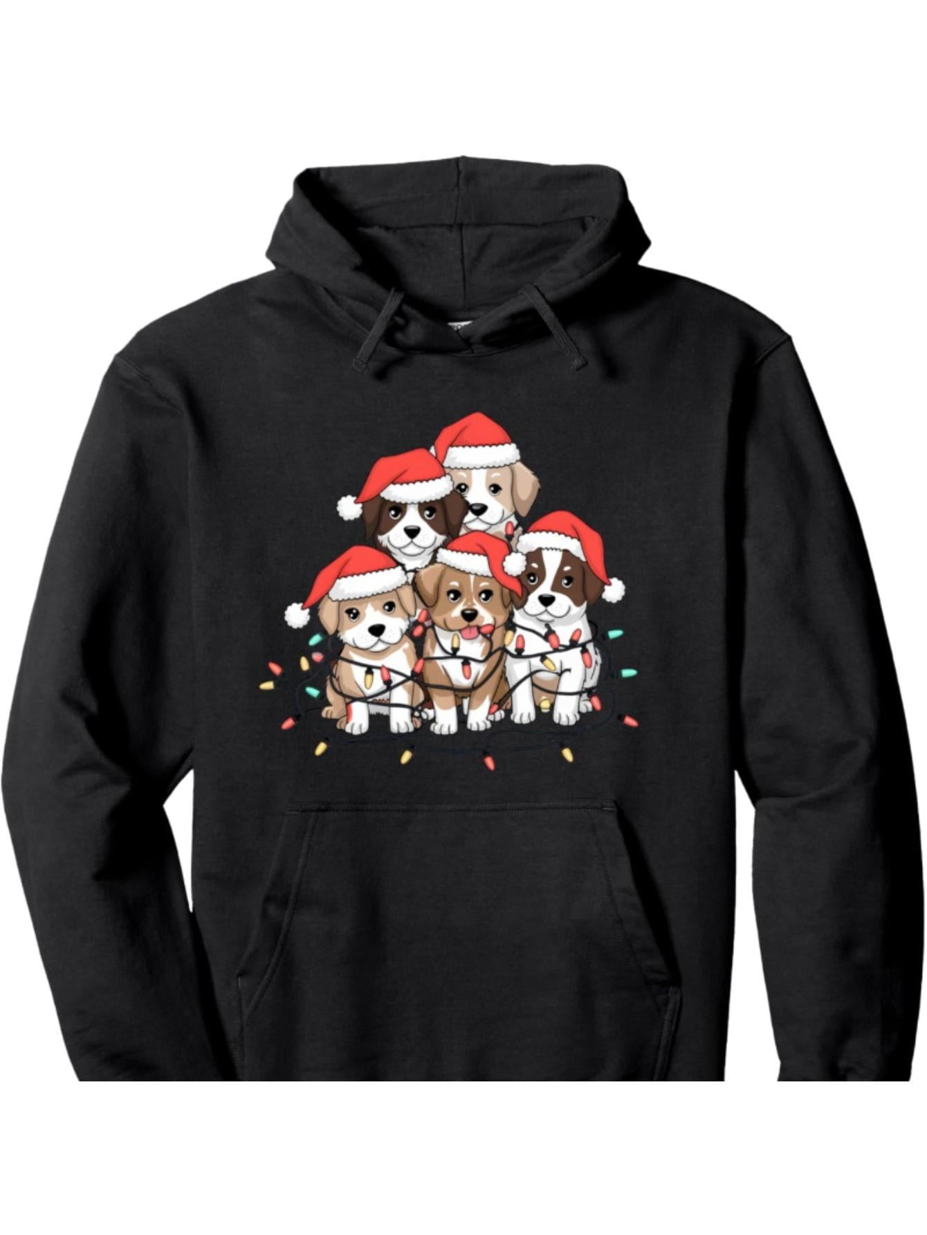 Men's Funny Christmas Dog Print Hoodie - Santa Puppy & Puppies Graphic ...