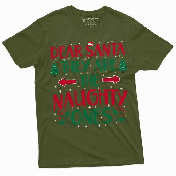 Men's Funny Christmas Santa List T-shirt they are naughty ones funny humorous tee shirt for him (4X-Large Military Green)