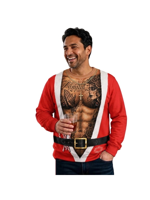Men's Funny Christmas Sweater, Novelty 3D Graphic Holiday Sweatshirt Crew Neck Long Sleeve Pullover for Ugly Sweater Party