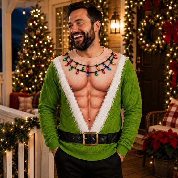 Men's Funny Christmas Sweatshirt, Ugly Christmas Sweater 3D Graphic Crew Neck Long Sleeve Pullover for Holiday Party