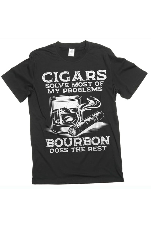 Men's Funny Cigars and Bourbon T-shirt Father's day tee shirt gift Birthday Papa grandpa tee shirt (Large Black)