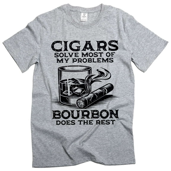 Men's Funny Cigars and Bourbon T-shirt Father's day tee shirt gift Birthday Papa grandpa tee shirt (Small Grey)