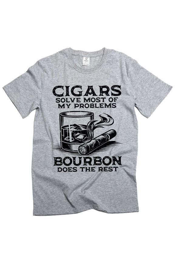 Men's Funny Cigars and Bourbon T-shirt Father's day tee shirt gift Birthday Papa grandpa tee shirt (Small Grey)