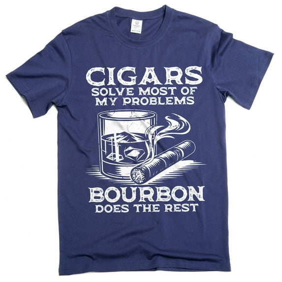 Men's Funny Cigars and Bourbon T-shirt Father's day tee shirt gift Birthday Papa grandpa tee shirt (X-Large Navy Blue)