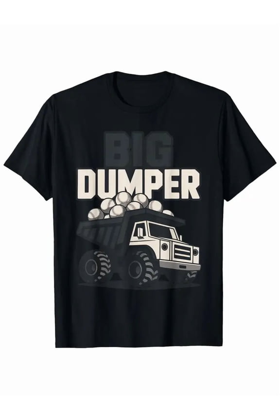 Men's Funny Construction Truck Graphic T-Shirt - BIG DUMPER Text with Dump Truck Design - Heavy Machinery Theme Apparel - Black Shirt with Print - Machine Washable Casual Tee