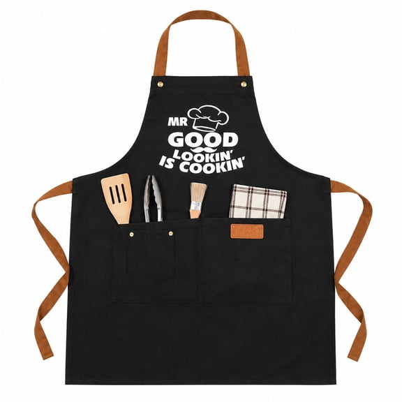 Men's Funny Cooking Apron, BBQ Grill Chef Apron with 3 Pockets, Humorous Birthday Father's Day Gift for Dad Husband Him