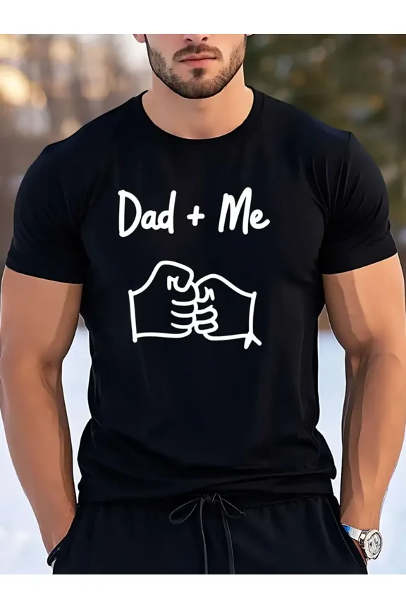 Men's Funny Dad + Me Fist Bump Graphic T-Shirt - Soft Breathable 100% Cotton Crew Neck Tee, Loose Fit Father-Son Matching Shirt for Birthday, Father's Day Gifts - Ideal for Dad