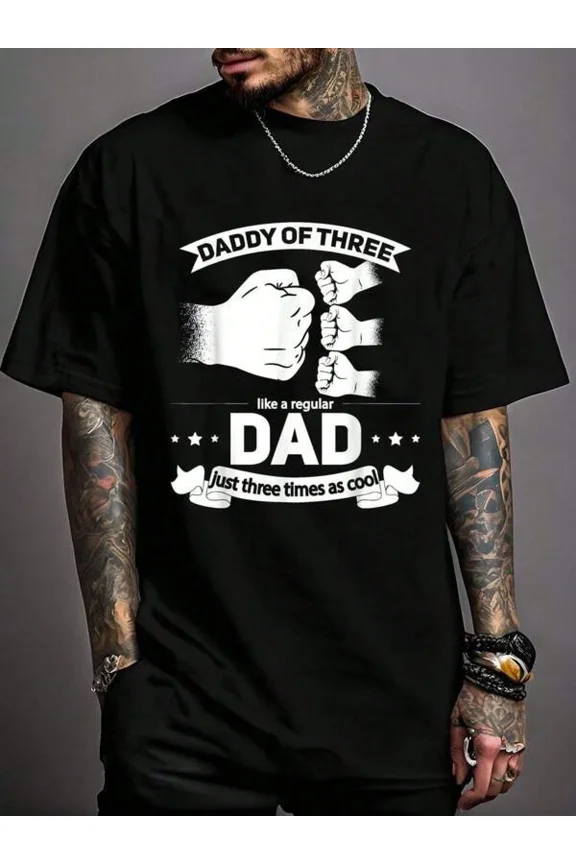 Men's Funny Daddy Of Three Cool Father Graphic T-Shirt