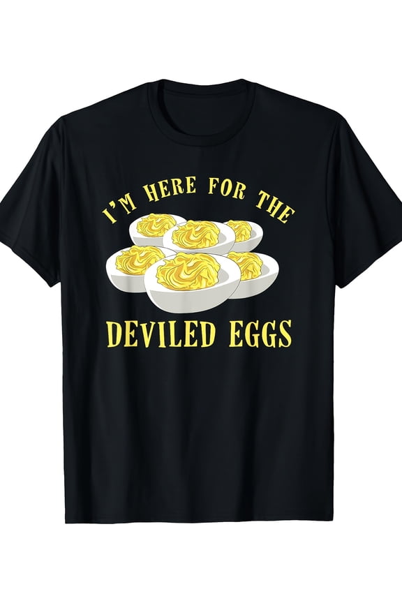 Men's Funny Deviled Eggs Graphic Tee - 100% Cotton, Comfort Fit Black Short Sleeve T-Shirt, Casual Round Neck, Machine Washable, Cute T Shirts