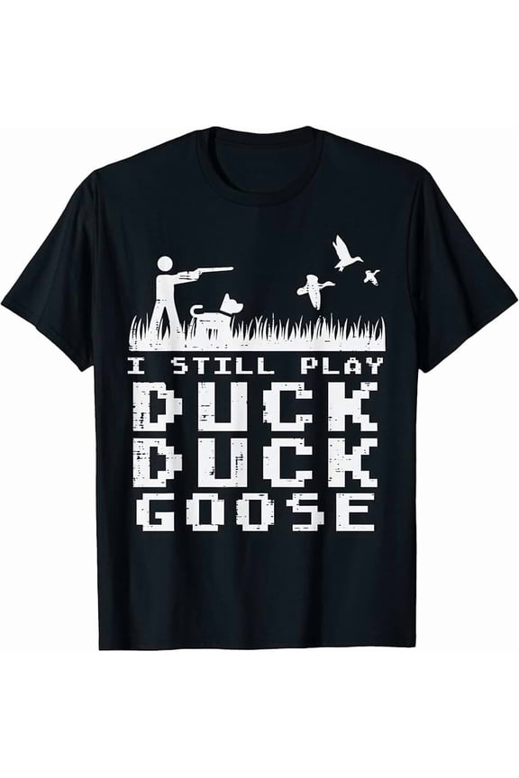 Men's Funny Duck Hunting Graphic T-Shirt - Retro Pixel Art Hunter Tee