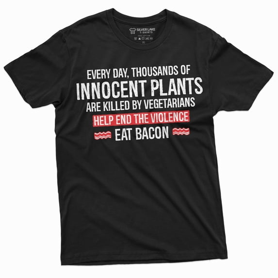Men's Funny Eat Bacon Anti Vegan Veganism Tee Shirt BBQ Grilling Steak Tee (3X-Large Black)