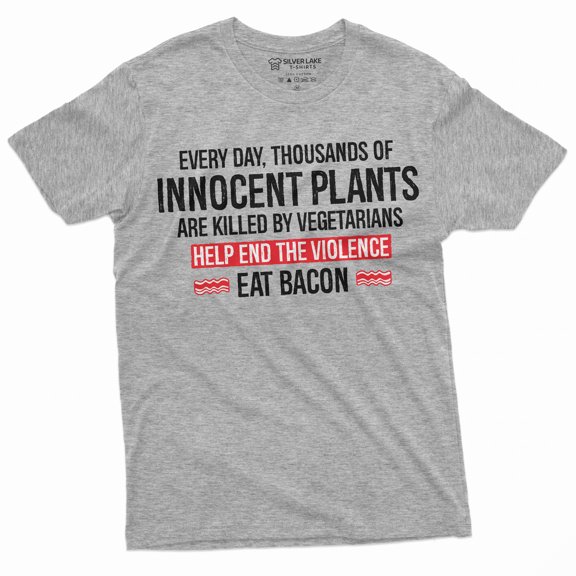 Men's Funny Eat Bacon Anti Vegan Veganism Tee Shirt BBQ Grilling Steak Tee (3X-Large Grey)