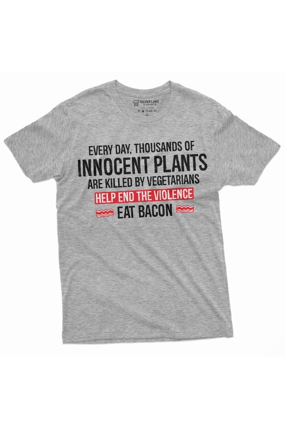 Men's Funny Eat Bacon Anti Vegan Veganism Tee Shirt BBQ Grilling Steak Tee (4X-Large Grey)