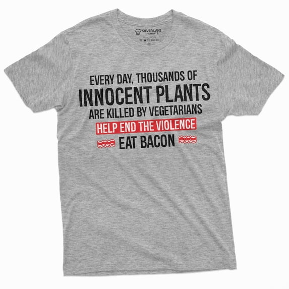 Men's Funny Eat Bacon Anti Vegan Veganism Tee Shirt BBQ Grilling Steak Tee (Medium Grey)