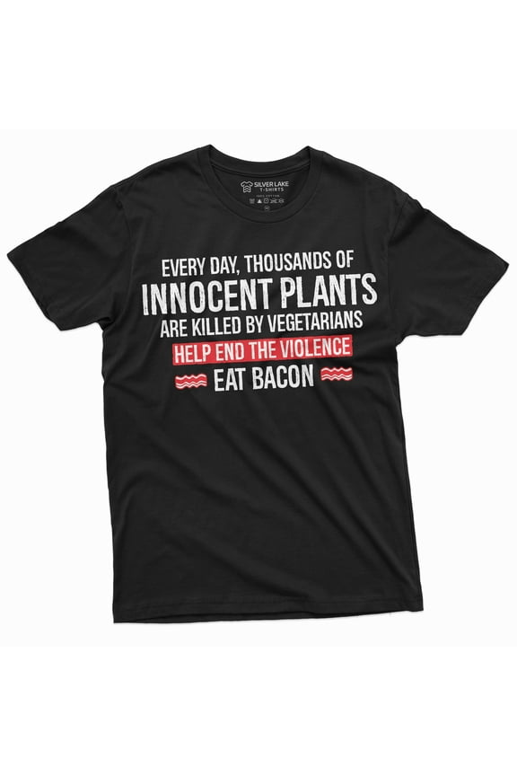 Men's Funny Eat Bacon Anti Vegan Veganism Tee Shirt BBQ Grilling Steak Tee