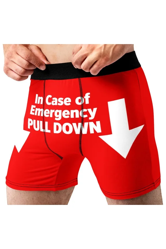 Men’s Funny Emergency Pull Down Boxer Briefs, Novelty Humor Underwear Gift, Soft Stretch Fit
