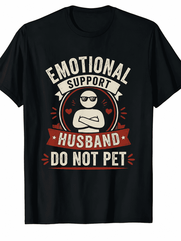 Men's Funny Emotional Support Husband T Shirt, Do Not Pet Graphic Tee, Humorous Couple Gift Shirt, Casual Short Sleeve Cotton Shirt for Everyday Wear