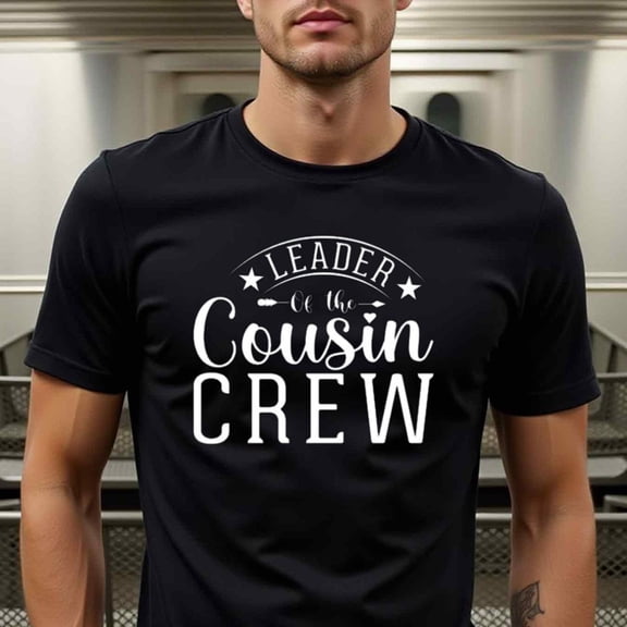 Men's Funny Family Graphic T-Shirt Cousin Crew Print Black Cotton Crewneck