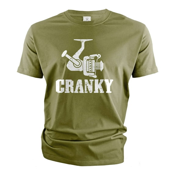 Men's Funny Fishing T-shirt Cranky fishing reel cranky funny papa dad grandpa Father's day Gift tee (X-Large Military Green)