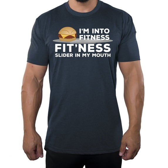 Men's Funny Fitness Slider T-shirts, Funny Graphic T-shirts, Gym T-shirts - Heather Navy MH200FOOD S3 M