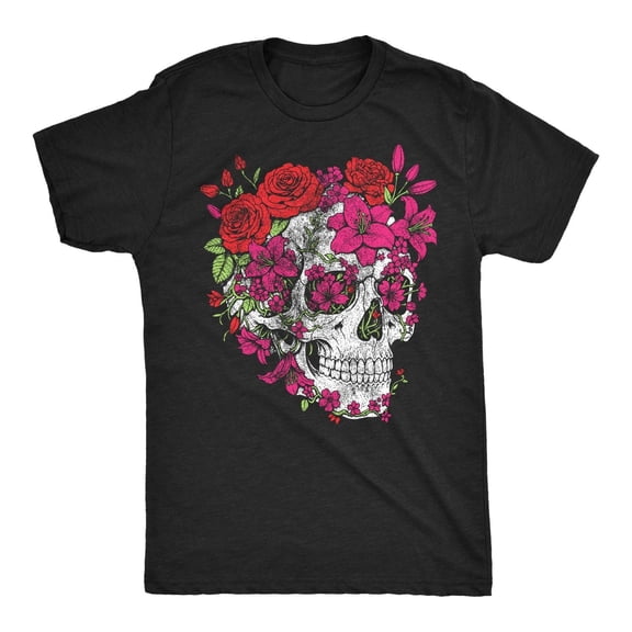 Men's Funny Floral Skull Graphic Tee T-Shirt, Vintage Humor Tops for Men, Soft Comfort Tee Shirts,Classic,cotton,black,S-5XL