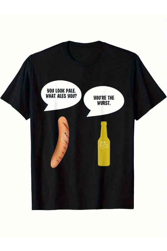 Men's Funny Food Pun T-Shirt - "You Look Pale?"& Beer Graphic Tee - Soft Everyday Shirt For Parties, BBQs, Casual Outfits - Adult Humor Apparel Gift Idea, Funny T Shirt, Bbq Attire, Cartoon Print, Br