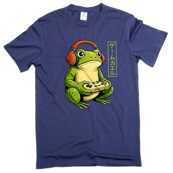 Men's Funny Gamer Frog T-shirt Japanese style Game frog with controller video gaming tee (3X-Large Navy Blue)