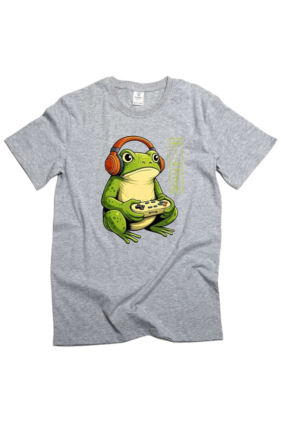 Men's Funny Gamer Frog T-shirt Japanese style Game frog with controller video gaming tee (Small Grey)