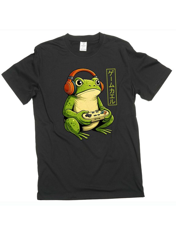 Men's Funny Gamer Frog T-shirt Japanese style Game frog with controller video gaming tee