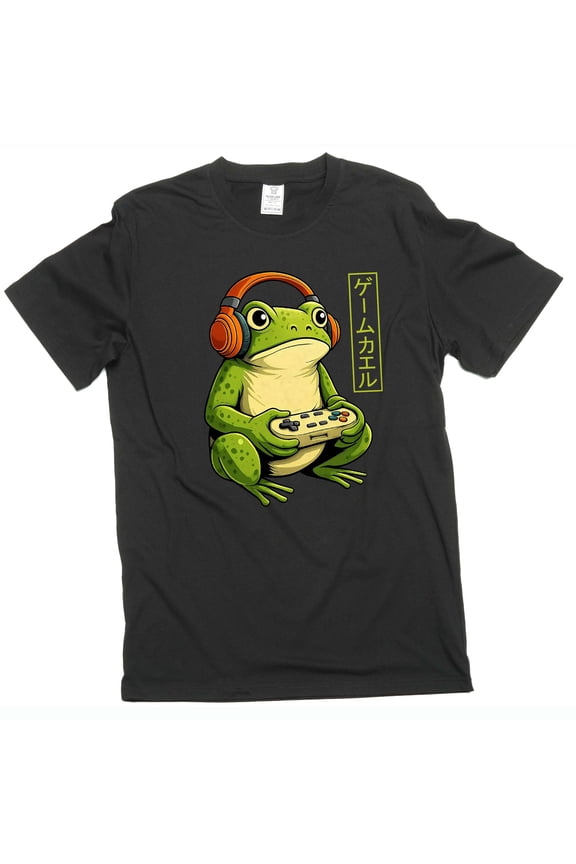 Men's Funny Gamer Frog T-shirt Japanese style Game frog with controller video gaming tee