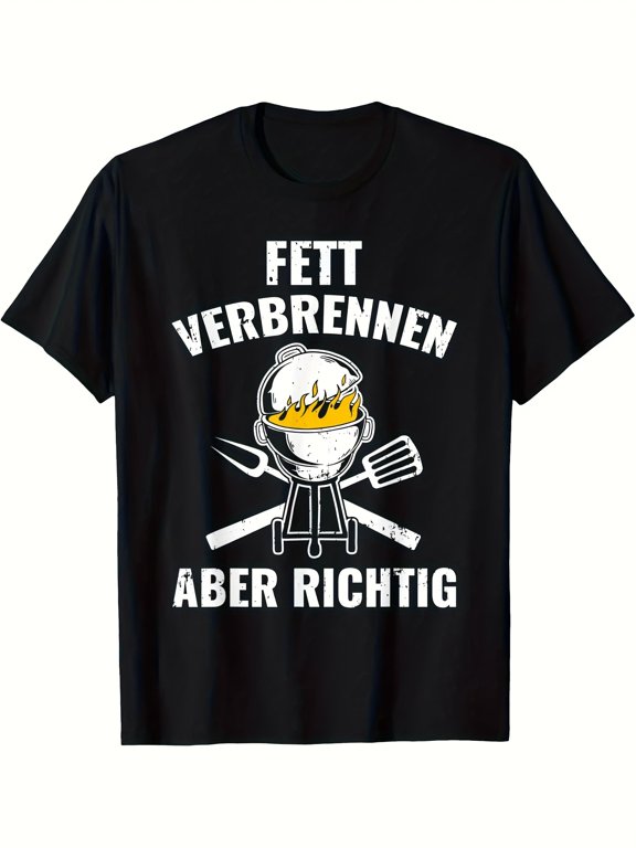Men's Funny German BBQ Grill Slogan T-Shirt - Ich Liebe Nackt Sausage Design & Grill Artwork, Breathable Short Sleeve Casual Tee for Outdoor Cooking, Barbecue Parties, Backyard Gatherin