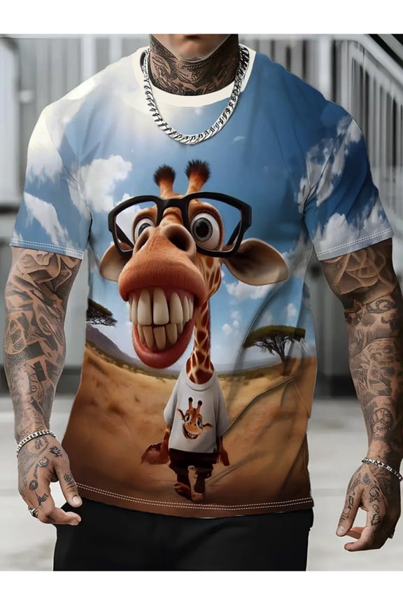 Men's Funny Giraffe Printed Short Sleeve T-Shirt Men's 3D Wolf T-Shirt Men's Animal Printed T-Shirt Men's 3D Tiger T-Shirt