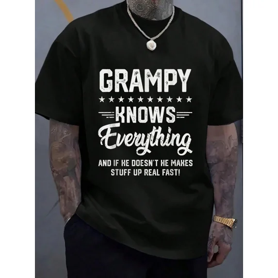 Men's Funny Grampy Knows Everything Graphic T-Shirt