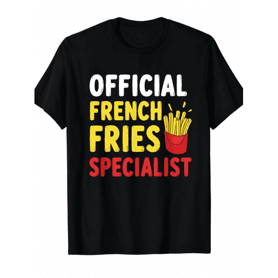 Men’s Funny Graphic T-Shirt “Official French Fries Specialist” Casual Short Sleeve Crewneck Tee, Unisex Streetwear Food Lover Humor Print Top