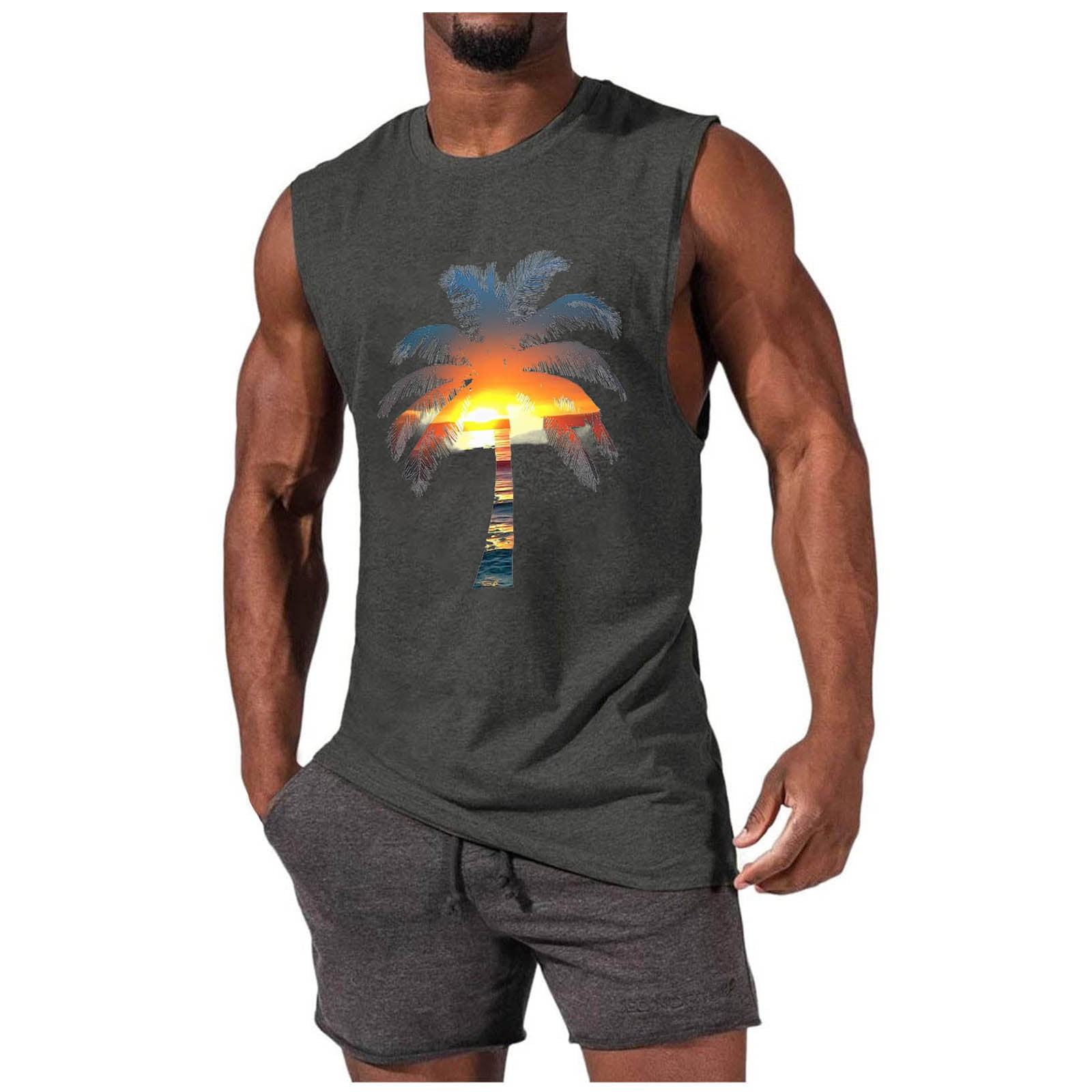 Mens Tank Tops Summer Men's Gym Tank Tops Graphic,Funny Print Graphic Tee Shirts Mens Summer Casual Loose Sleeveless Crew Neck Tank Tops Hawaiian Beach Vest Shirts Tanktops For Men Pack - View #5