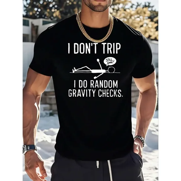 Men's Funny Gravity Check Graphic T-Shirt - Soft Breathable 100% Cotton Crew Neck Tee with "I Do Random Gravity Checks" Text - Loose Fit Casual Shirt for Comedy Fans, Gym