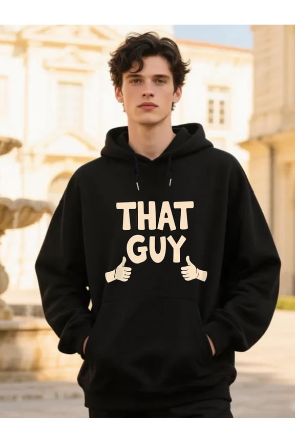 Men's Funny That Guy Thumbs-Up Iconic Hand Gesture Hoodie - Black Oversized Pullover Sweatshirt, Soft Unisex Streetwear Hoodie with Front Pocket, Casual Fall Winter Sweater for Men &, Trendy Urban Fa