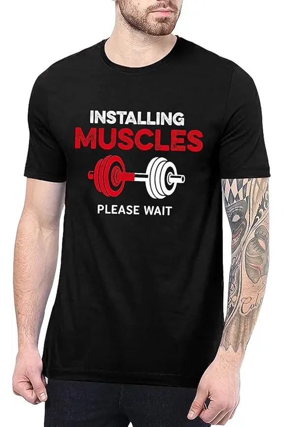Men's Funny Gym Installing Muscles Graphic T-Shirt