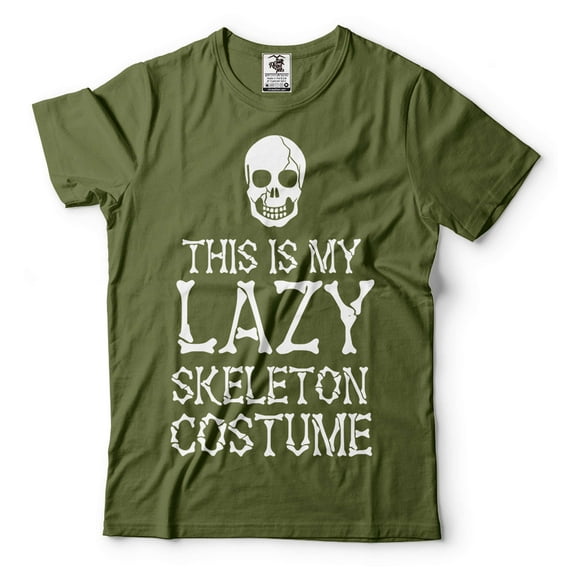 Men's Funny Halloween Costume Lazy Skeleton Shirt This Is My Lazy Skeleton Costume (Small Military Green)