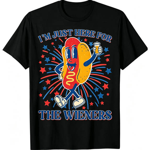 Men's Funny Hot Dog Graphic T-Shirt, 4th of July Humorous Wiener Theme Crew Neck Short-Sleeve Tee, Casual Patriotic Cotton Apparel for Men