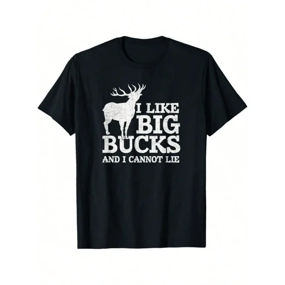 Men's Funny Hunting T-Shirt I Like Big Bucks And I Cannot Lie Deer Graphic Tee