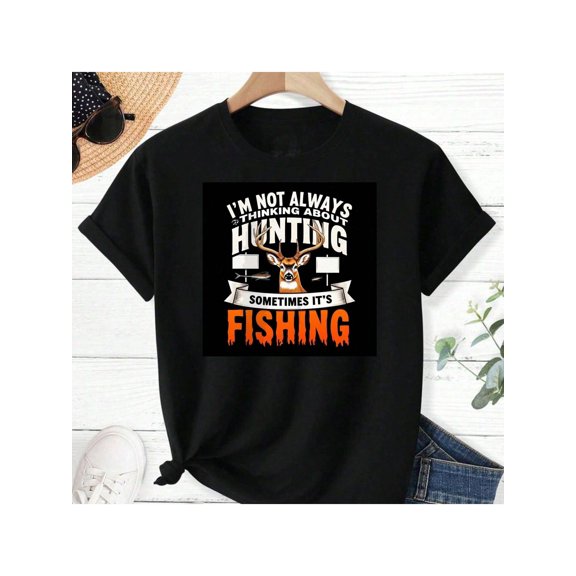 Men's Funny Hunting and Fishing Graphic T-Shirt Short Sleeve Outdoor Hobby Tee