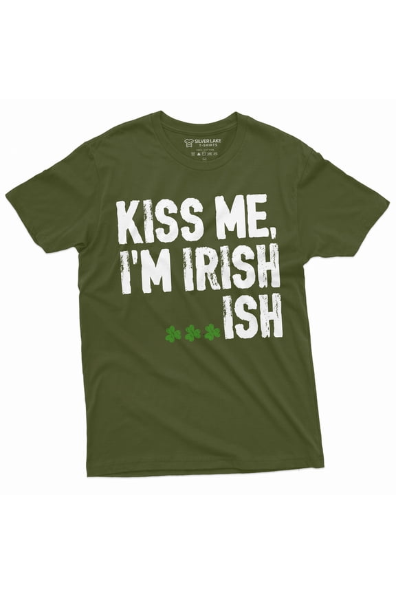Men's Funny I am Irish...Ish St Patrick's Day T-shirt Irish Ireland clover shamrock shenanigans Tee (Medium Military Green)